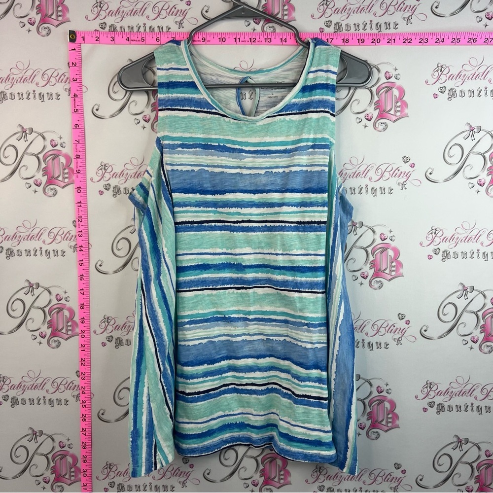Escape tank top stripes striped Cold-Shoulder Striped Tank Top in Blue & Seafoam